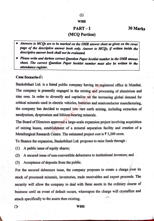 LAW QUESTION PAPER ALONG WITH MCQS OF SEPTEMBER, 2026 EXAMS HELD BY THE ICAI