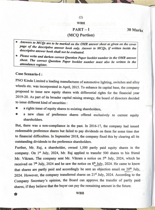 #September 2026
#CA Inter Corporate Law & Other law Question paper with Mcq's booklet