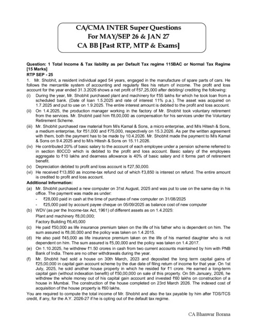 DT Inter BB Sir Question for Sept 2026 and Jan 27 