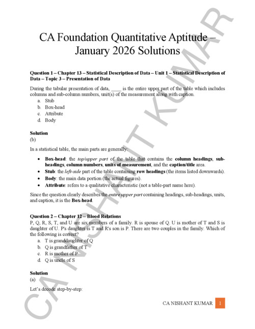Quantitative Aptitude PYQ January 2026 with all solutions 