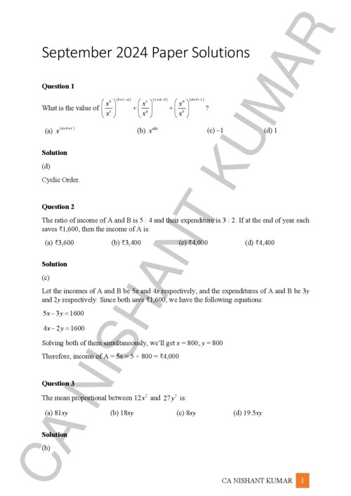 Quantitative Aptitude PYQ September 2024 with solutions 