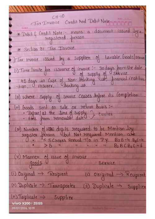 Invoice debit note and credit note CA intermediate for  2027 exam 