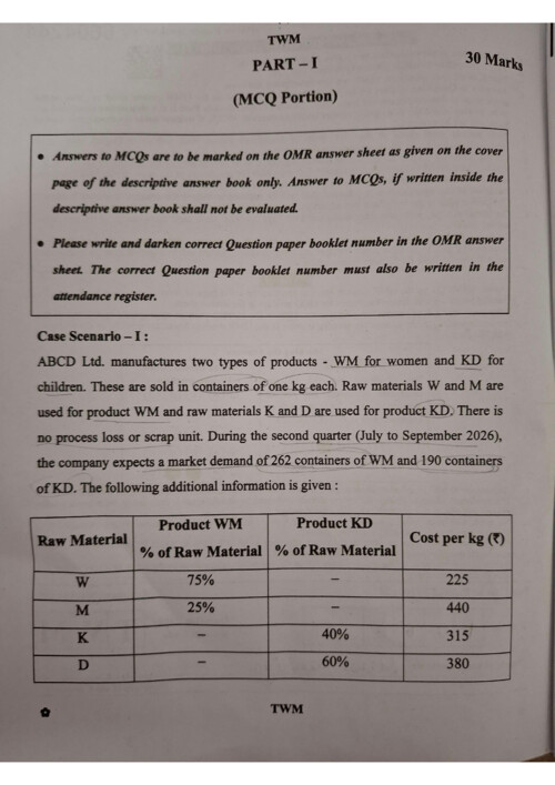 September 2026
#CA Inter Costing Question paper with Mcq's booklet