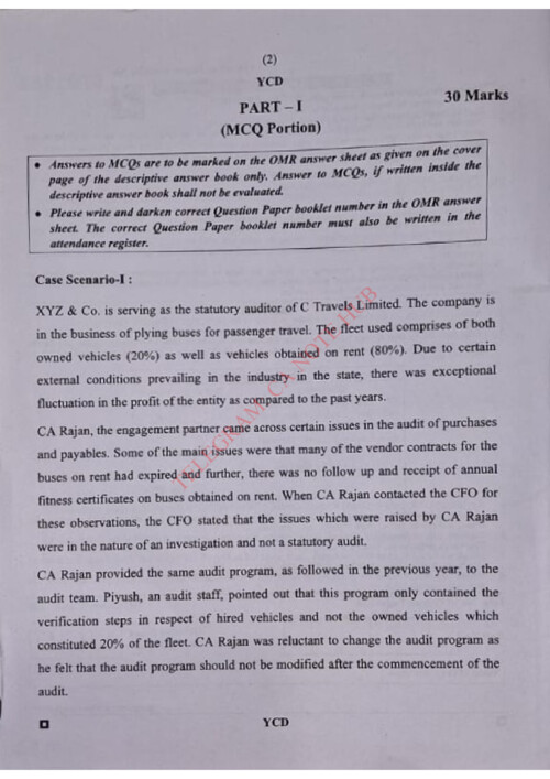 AUDIT QUESTION PAPER ALONG WITH MCQS OF SEPTEMBER, 2026 EXAMS HELD BY THE ICAI