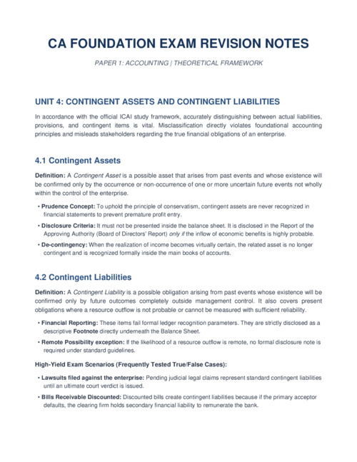 Unit 4 Contingent Assets and Contingent Liabilities