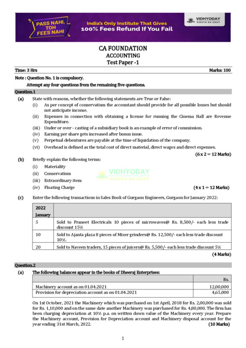 Accounting test paper 1 
100 marks 