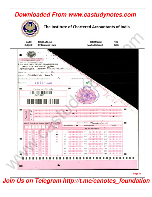 CA FOUNDATION BUSINESS LAW ICAI CERTIFIED ANSWER SHEET
