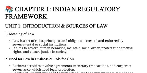 Chapter 6 Indian Regulatory framework 
Summary Notes