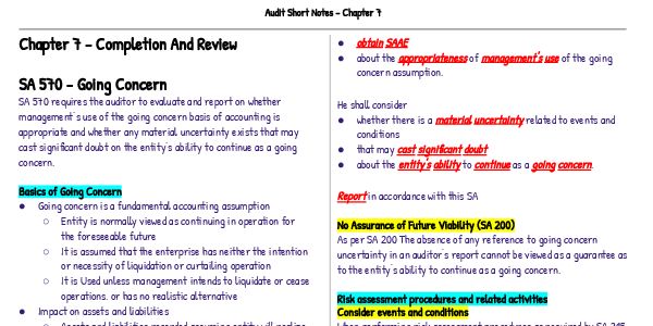 CA Intermediate audit- chapter 7, short notes