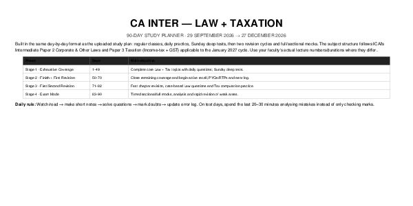 90 Days Planner For Sep 26 Taxation 

If Anybody wants PW , Vishwas CA and Ca Parveen Sharma Sir Classes Available DM me to get ✅ 